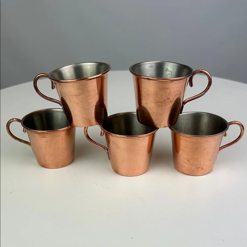 Vintage Set of 5 Copper Moscow Mule Style Shot Mugs Handcrafted in Sweden 2”
